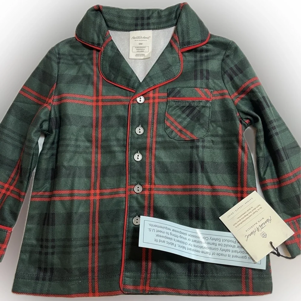 NWT Hearth and Hand Tartan Plaid 2-pc Pajama Set  Green & Red Size 18M